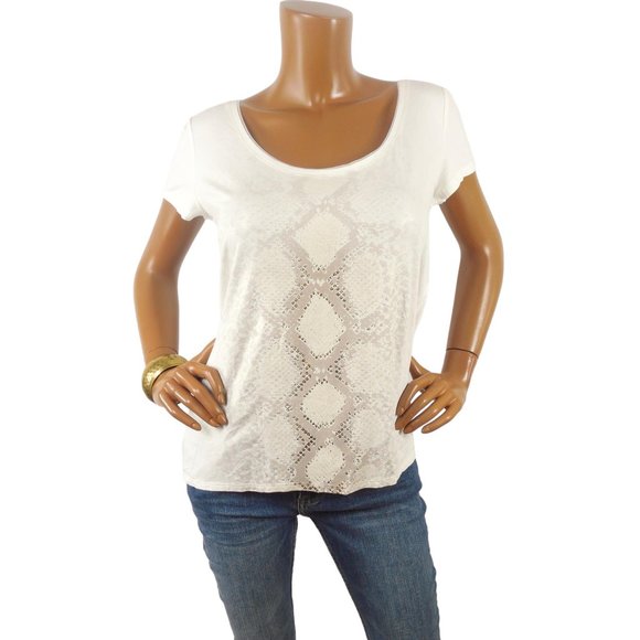 White House Black Market Tops - WHITE HOUSE BLACK MARKET Top L Ivory/Gold Foil Print Shirt Stretch Logo